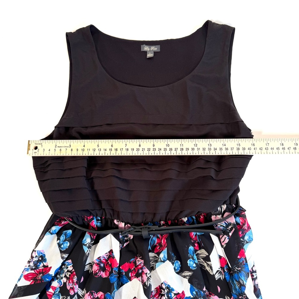 Lily Rose Black and Multicolor Chevron Floral Chiffon Fit and Flare Dress - Picture 13 of 13